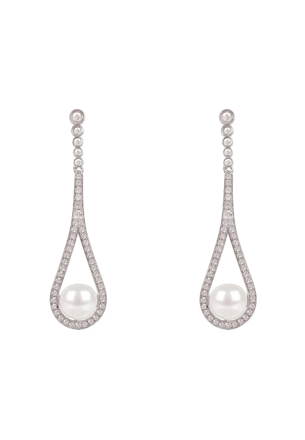 Cradled Pearl Drop Earrings Silver