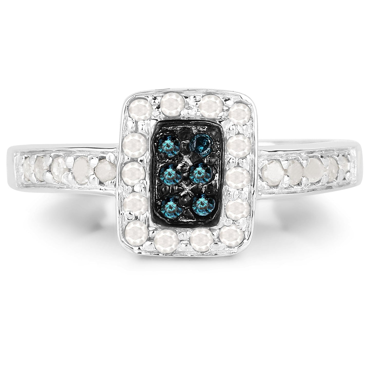 0.36 Carat Genuine Blue Diamond and White Diamond .925 Sterling Silver Ring