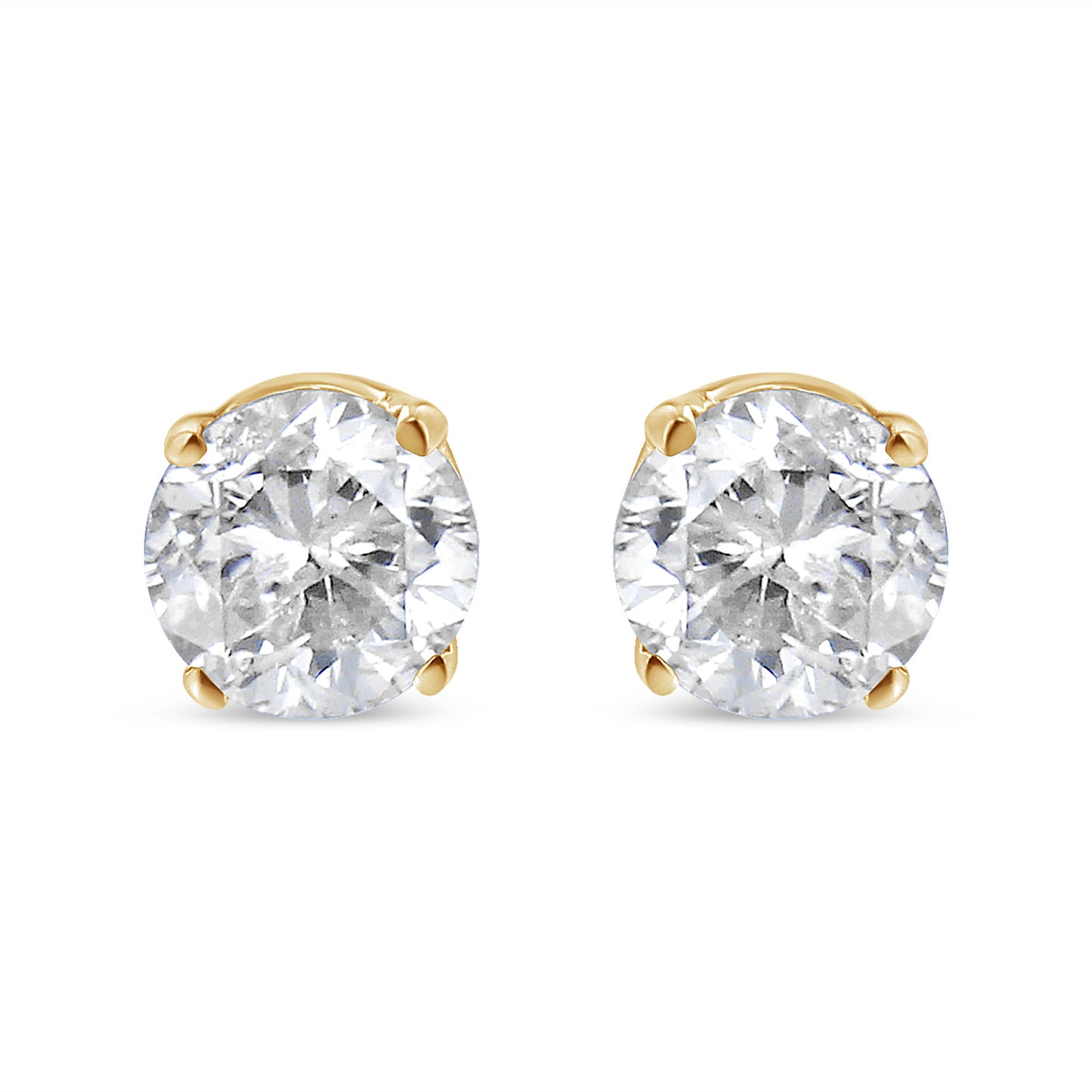 AGS Certified 14K Yellow Gold 1/2 Cttw 4 Prong Set Brilliant Round-Cut Solitaire Diamond Push Back Stud Earrings (O-P, Color, SI2-I1 Clarity)