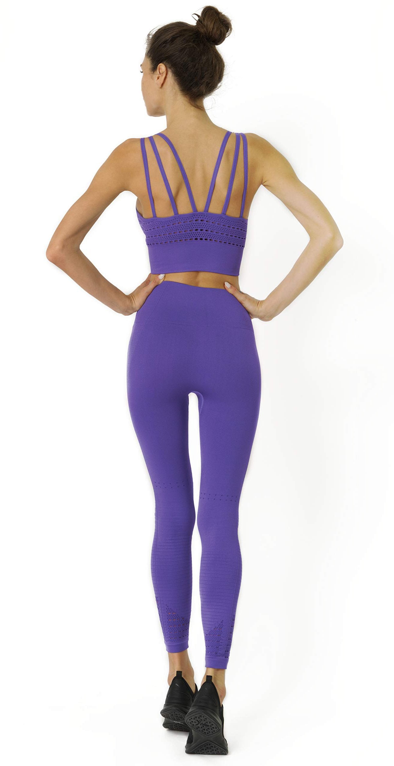 Leggings de malla sin costuras con detalle de canalé - Morado