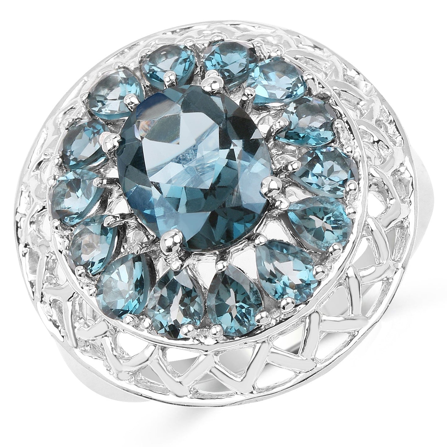 5.98 Carat Genuine London Blue Topaz .925 Sterling Silver Ring