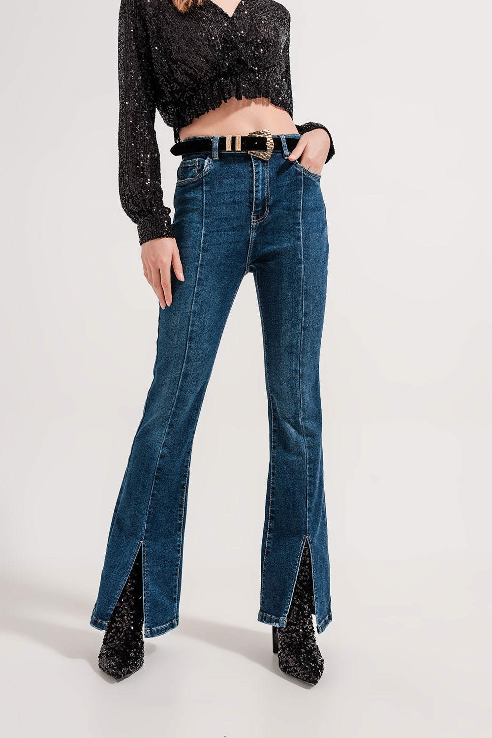 Flare Jeans With Split Hem