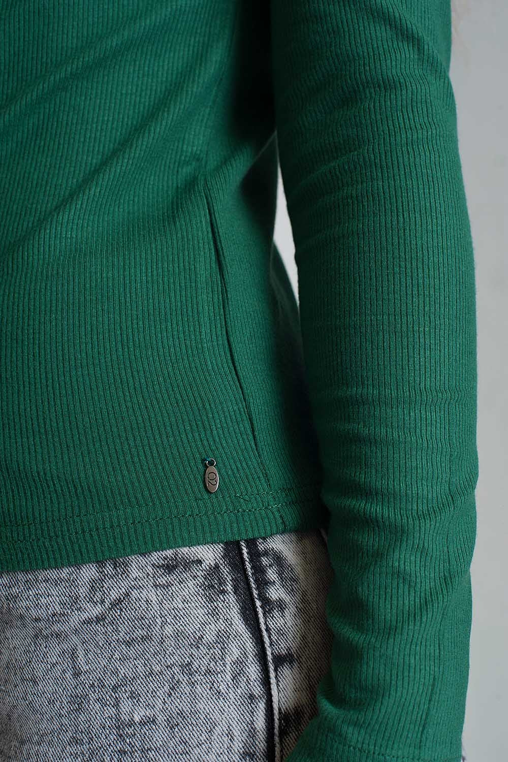 Asymmetric Neck Sweater in Green