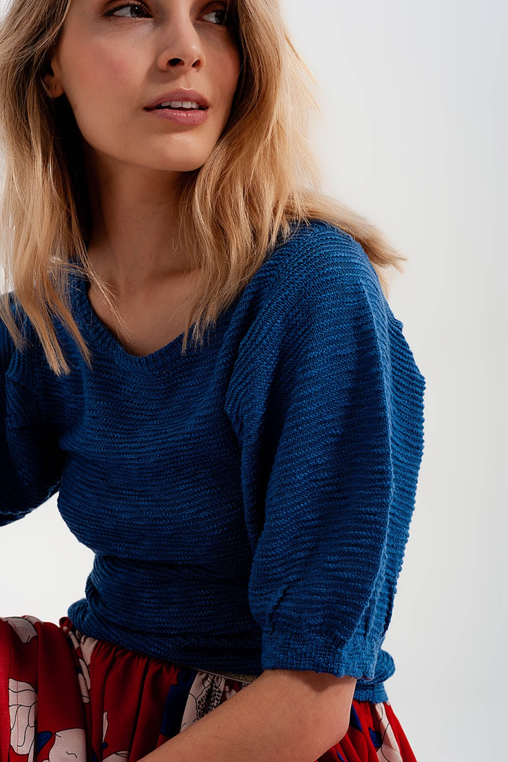 Short Sleeve Knitted Top in Blue