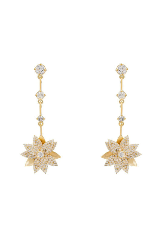 Dahlia Drop Earrings Gold White