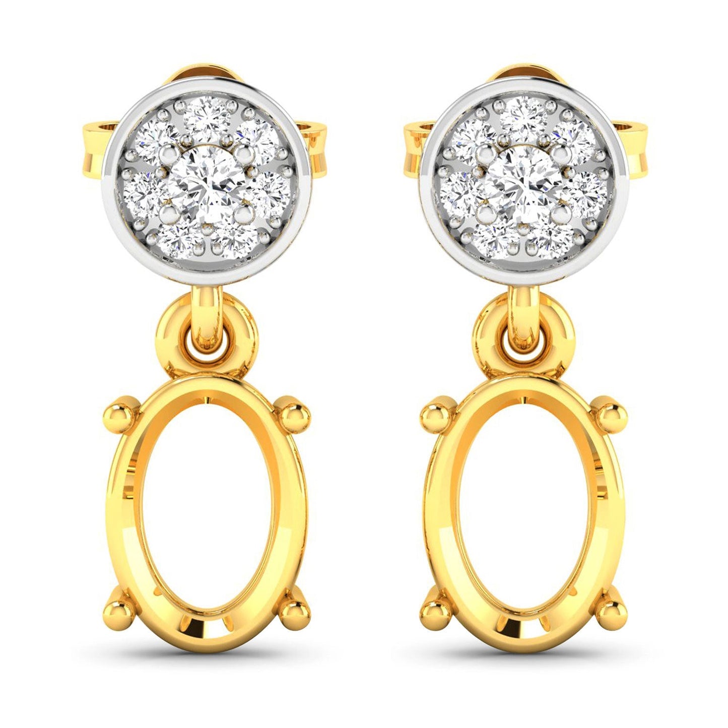 0.11 Carat Genuine White Diamond 14K Yellow Gold Semi Mount Earrings - holds 7x5mm Oval Gemstones