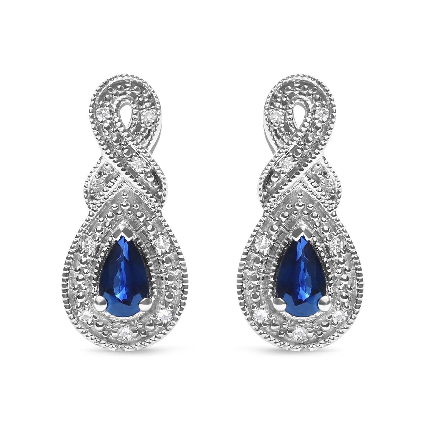 .925 Sterling Silver 4.5 x 3mm Pear Sapphire Gemstone and Diamond Accent Infinity Drop Stud Earrings (H-I Color, SI1-SI2 Clarity)