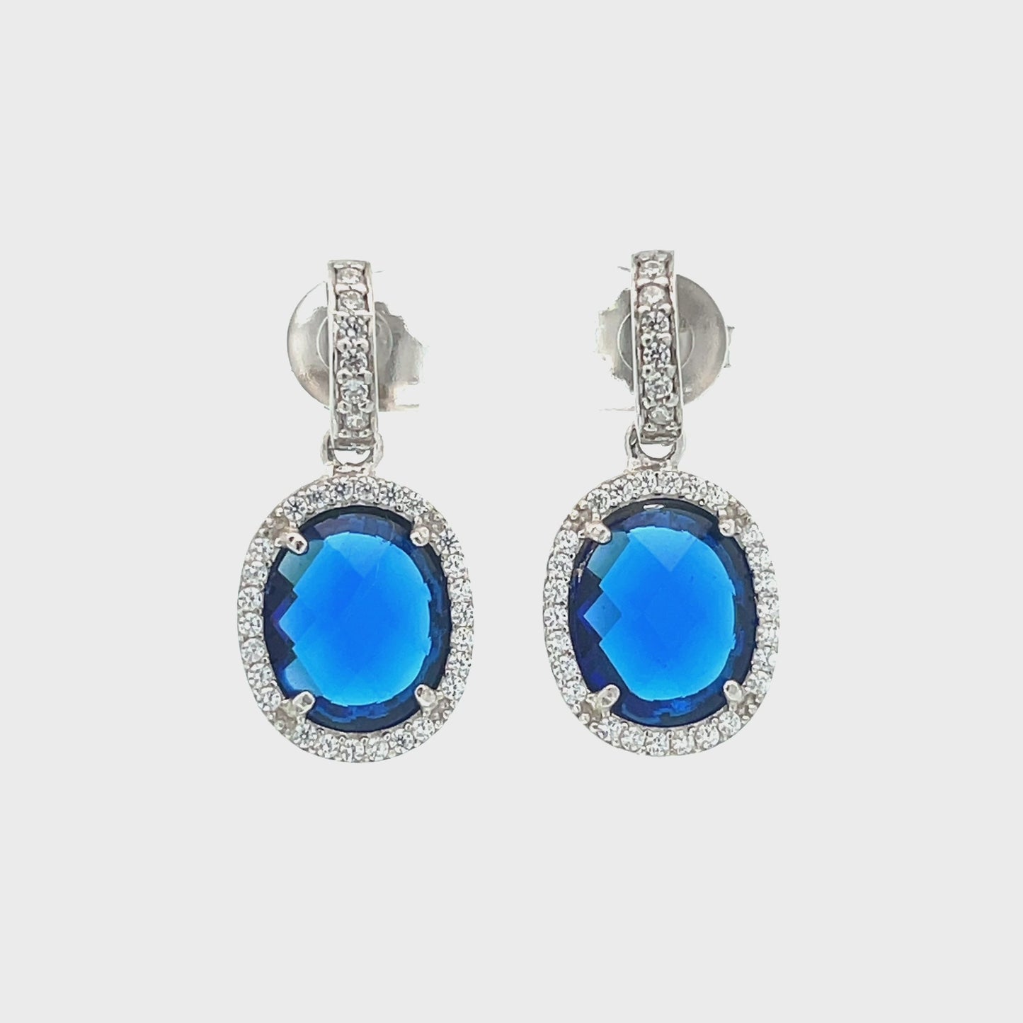 Beatrice Oval Gemstone Drop Earrings Silver Sapphire Hydro