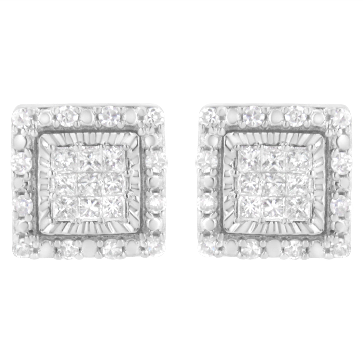 10K White Gold 1/2 cttw Invisible Set Princess-Cut Diamond Square Stud Earring (I-J Color, I1-I2 Clarity)