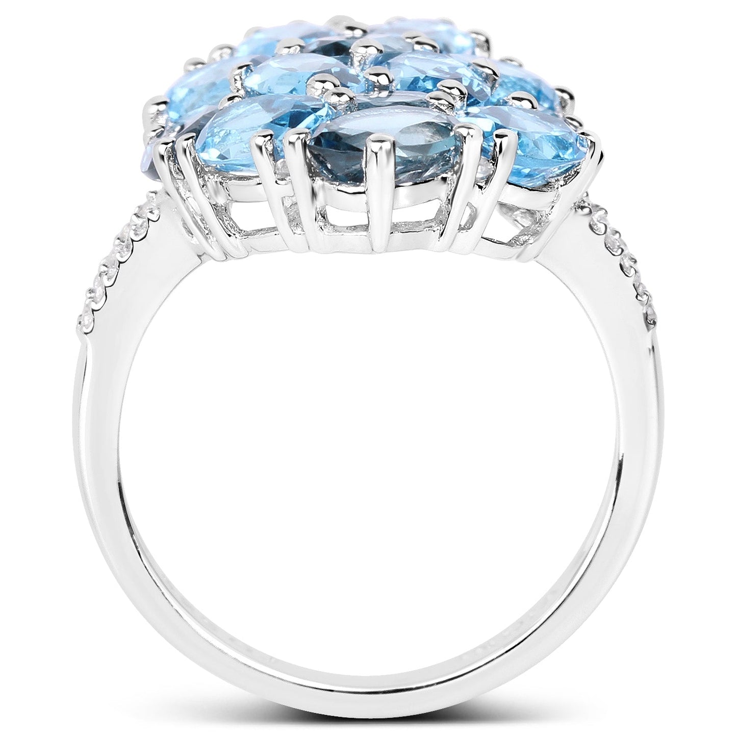 6.69 Carat Genuine Swiss Blue Topaz, London Blue Topaz and White Zircon .925 Sterling Silver Ring