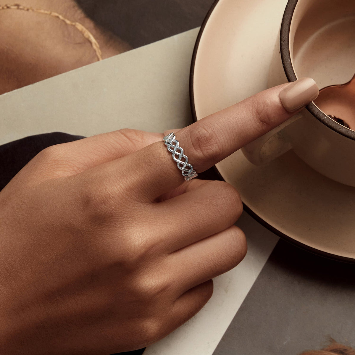 925 Sterling Silver and White Gold 0.5cm Ring Size 6.0