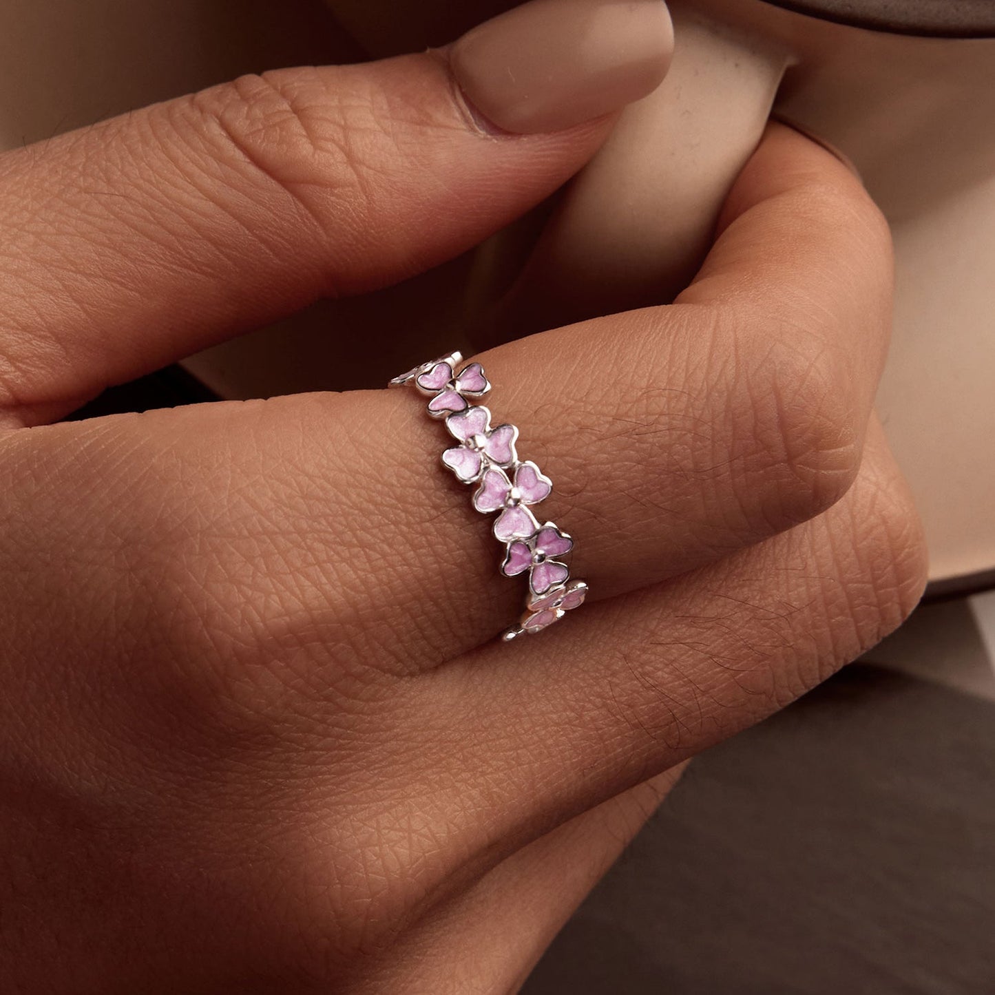 925 Sterling Silver Enamel Platinum Plated Ring Size 6 for Women