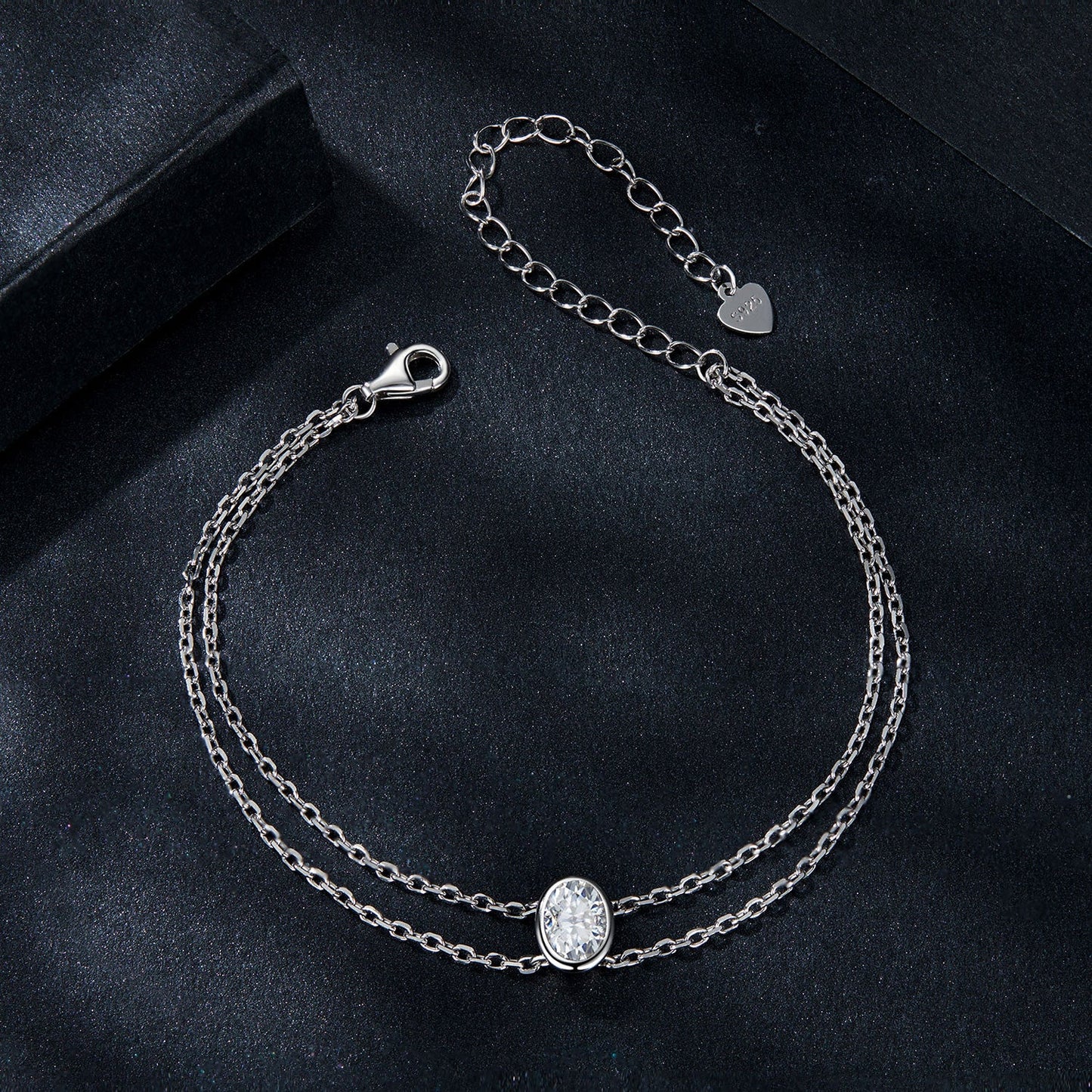 925 Sterling Silver Moissanite 1 Carat Bracelet for Women - White Gold Plated, 150+60mm