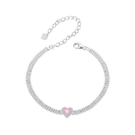 925 Sterling Silver White Gold Plated 8mm CZ Pendant Bracelet for Women