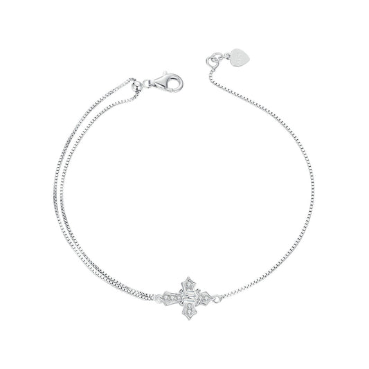 925 Sterling Silver White Gold Plated Bracelet with CZ Pendant 200mm for Women