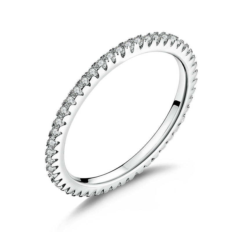 925 Sterling Silver Platinum Plated CZ Pavé Setting Ring Size 5.0 for Women