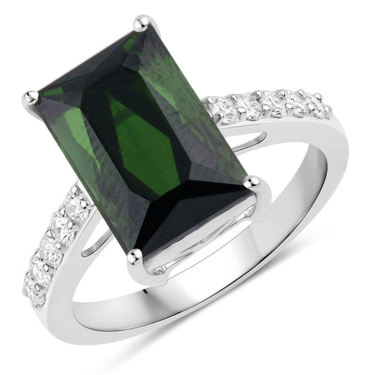 6.16 Carat Genuine Green Tourmaline and White Diamond 14K White Gold Ring