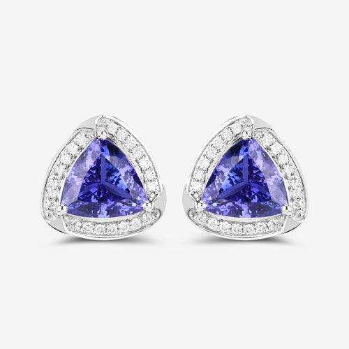 3.70 Carat Genuine Tanzanite and White Diamond 14K White Gold Earrings