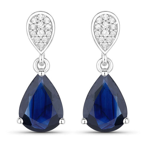 2.76 Carat Genuine Blue Sapphire and White Diamond 10K White Gold Earrings