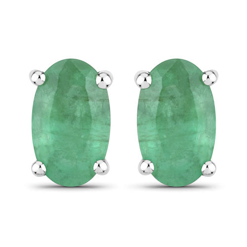0.38 Carat Genuine Zambian Emerald 10K White Gold Earrings