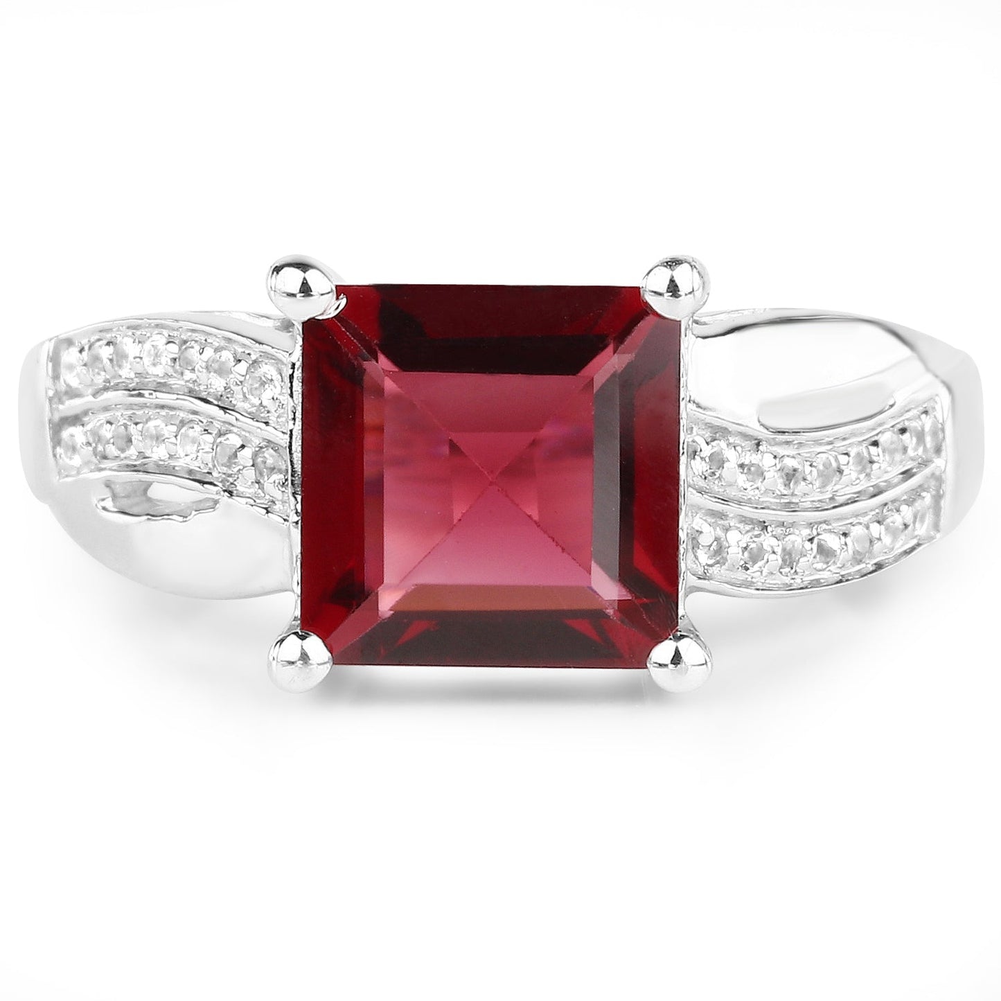 2.99 Carat Genuine Garnet and White Topaz .925 Sterling Silver Ring