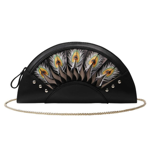 Feather Black Crossbody Clutch