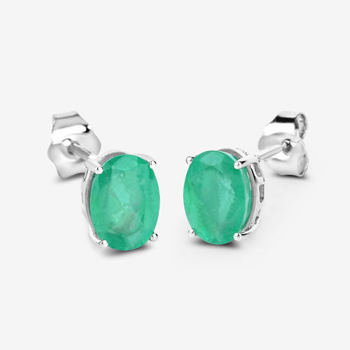2.40 Carat Genuine Zambian Emerald 10K White Gold Earrings