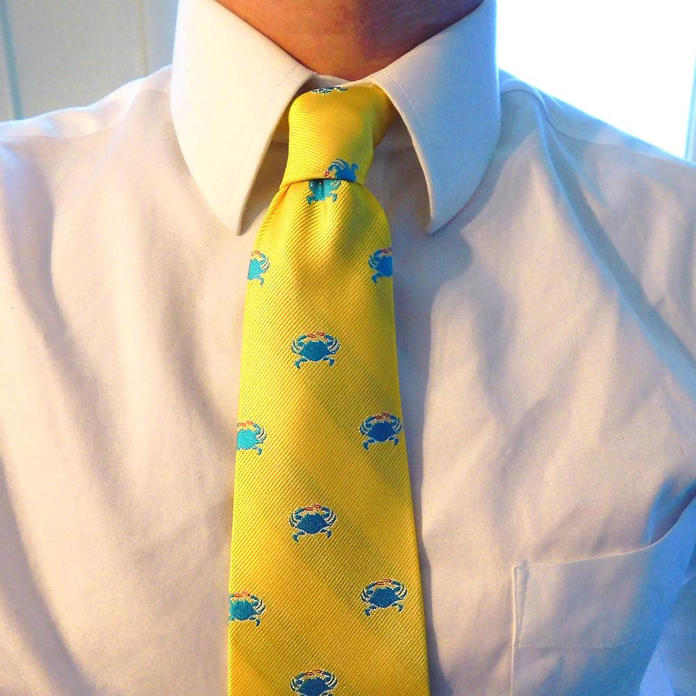 Crab Necktie - Yellow, Woven Silk