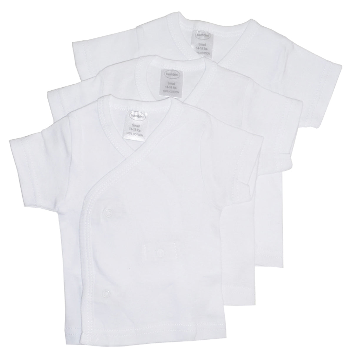 Bambini White Side Snap Short Sleeve Shirt - 3 Pack