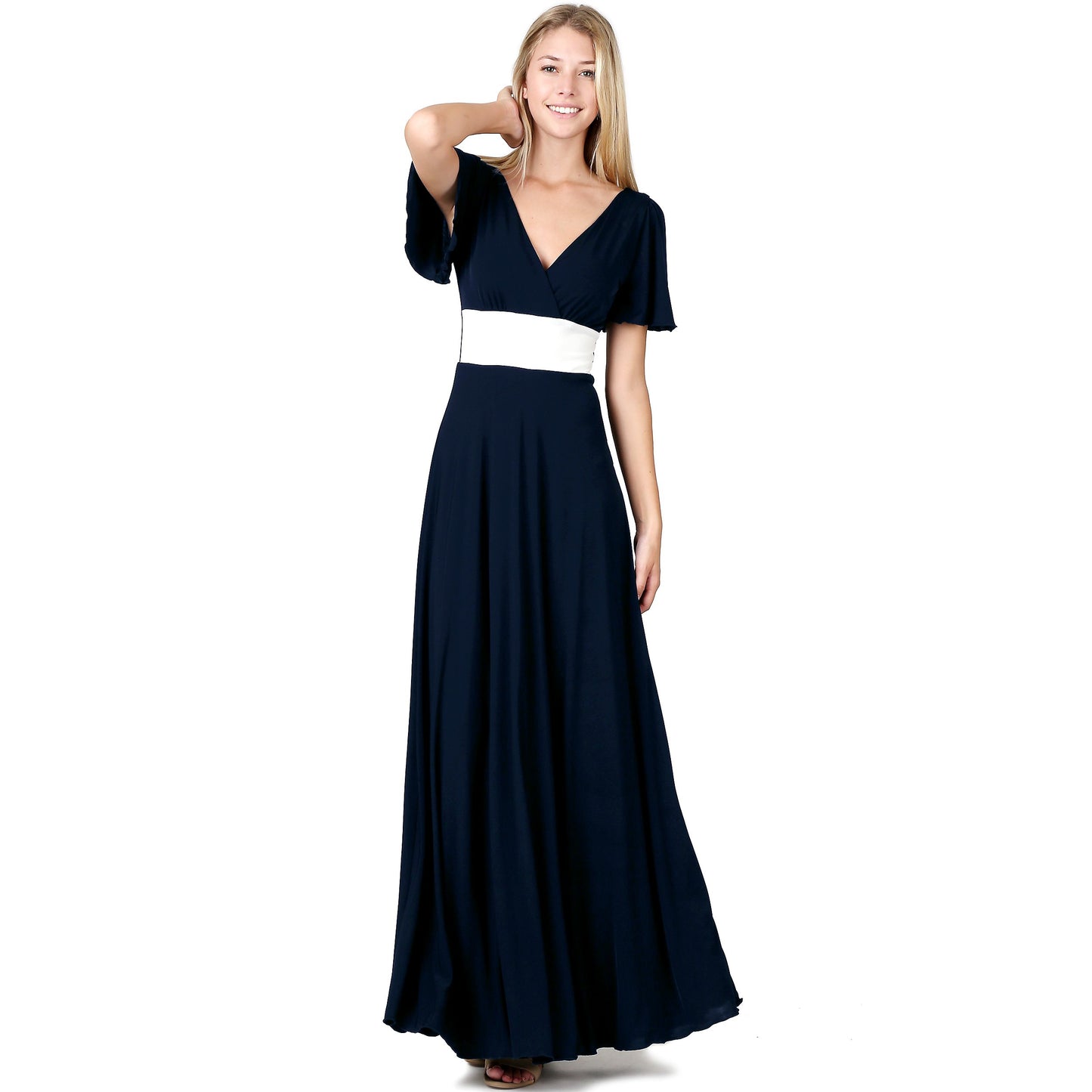 Evanese Women's Elegant Slip on Short Sleeves Evening Party Formal Long Dress