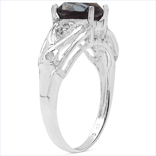 2.59 Carat Genuine Smoky Quartz & White Topaz .925 Sterling Silver Ring