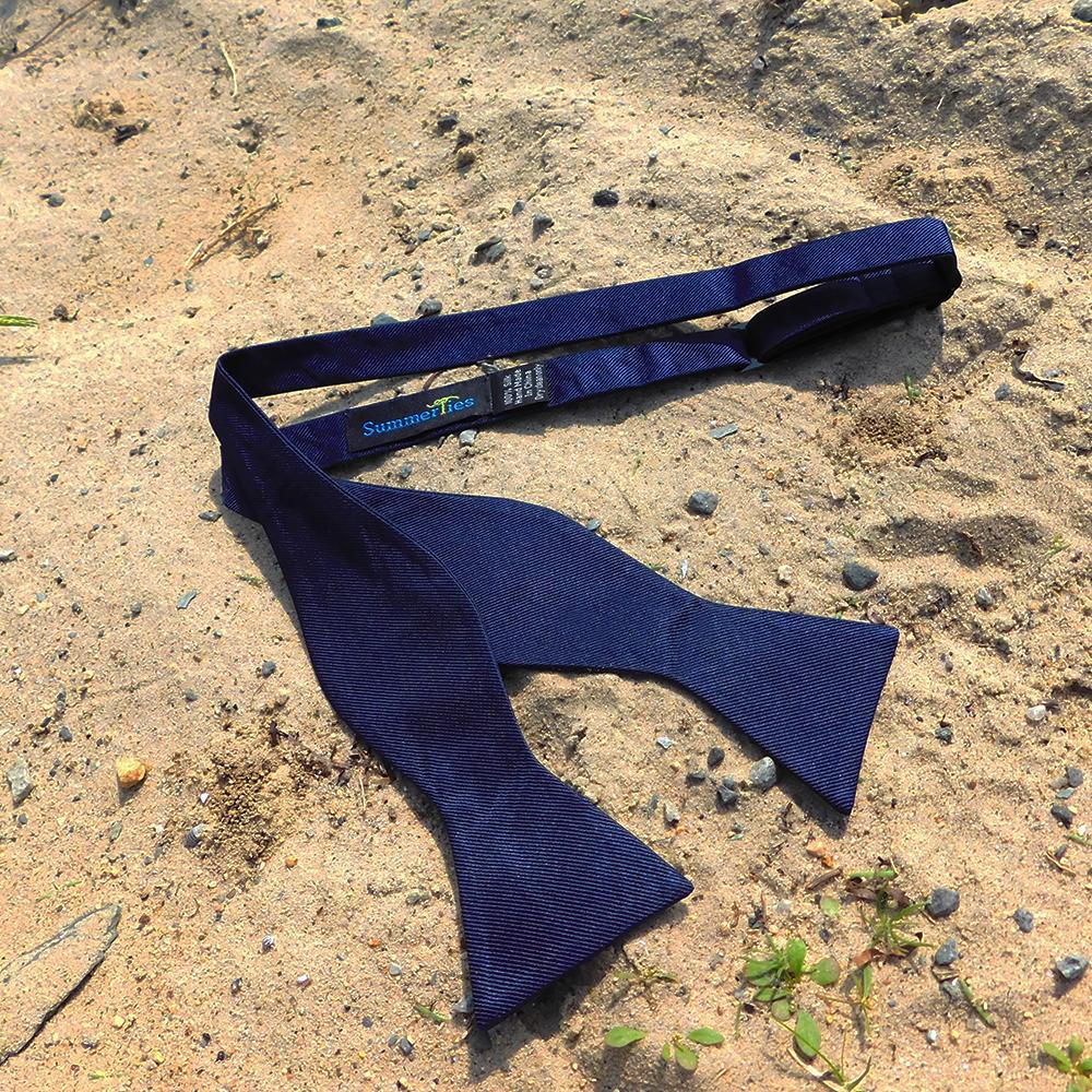 Solid Color Bow Tie - Navy, Woven Silk, Adult