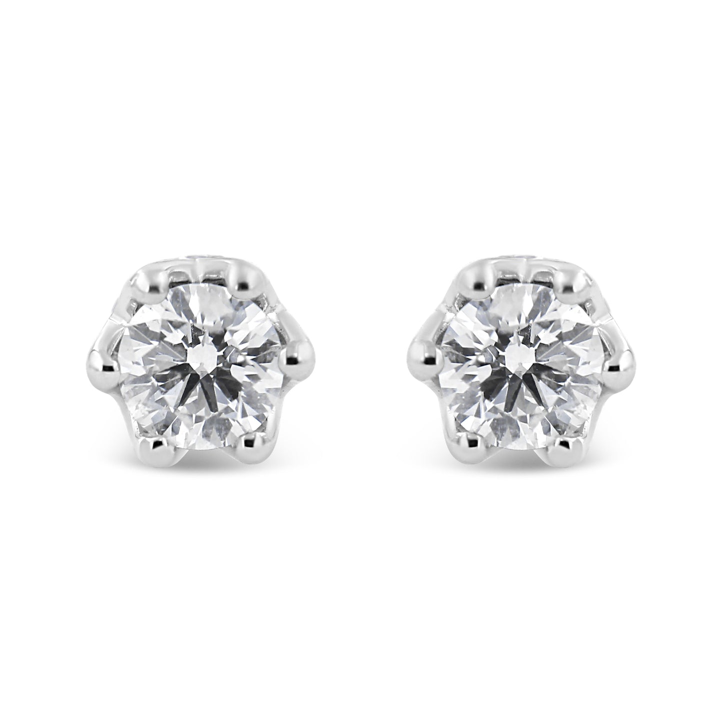 14K White Gold 1/2 Cttw Round Diamond Crown Stud Earring (I-J Color, I1-I2 Clarity)