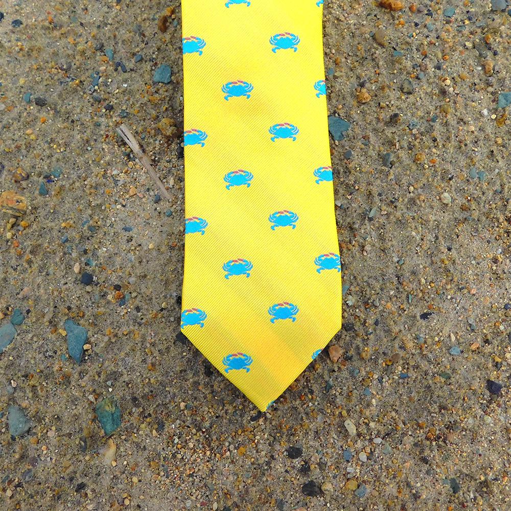 Crab Necktie - Yellow, Woven Silk