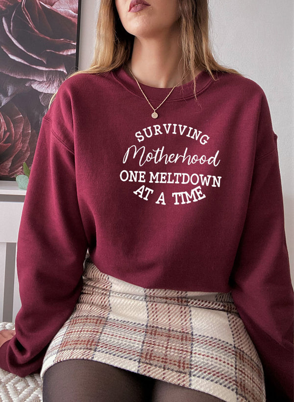 Sudadera con el lema "Sobrevivir a la maternidad"