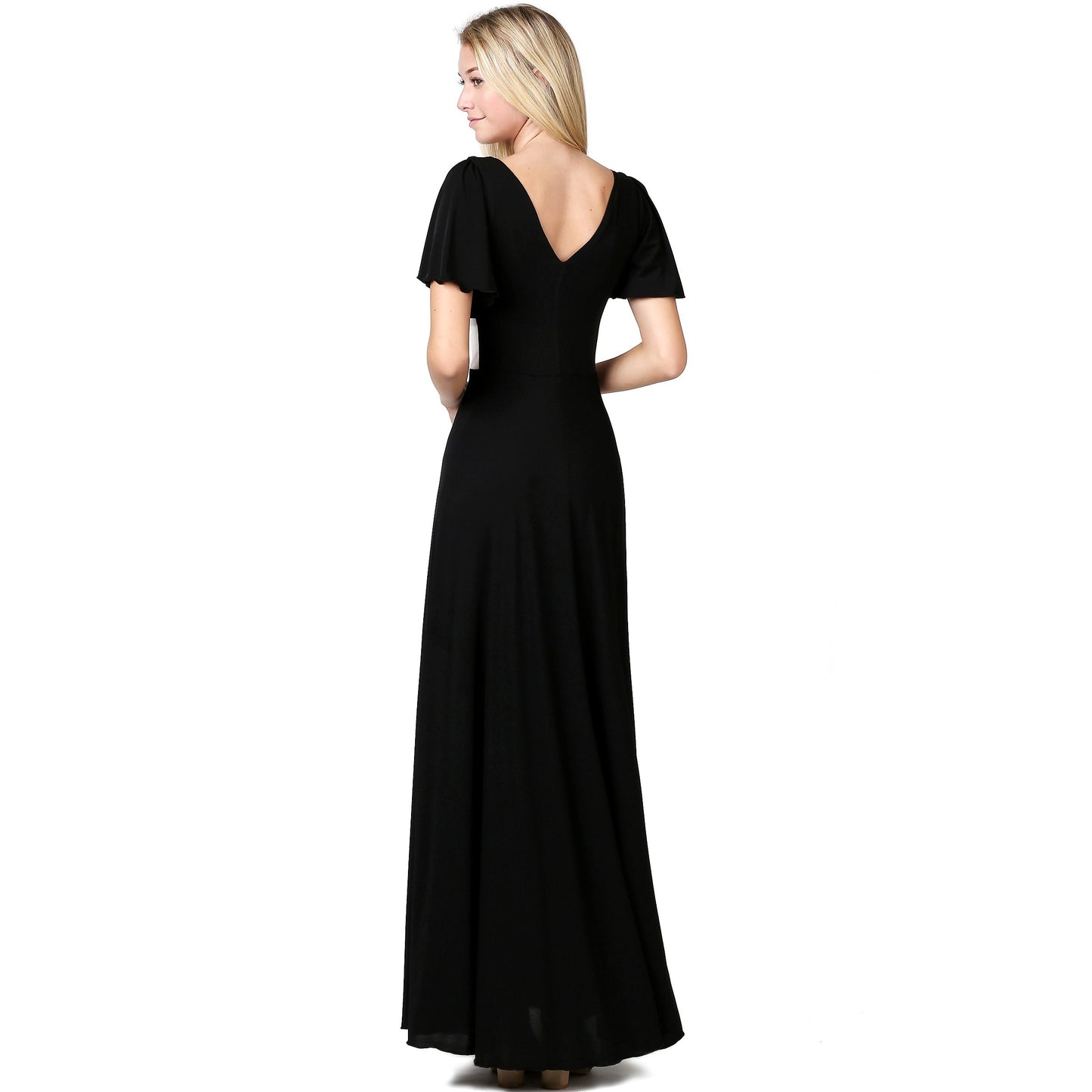 Evanese Women's Elegant Slip on Short Sleeves Evening Party Formal Long Dress