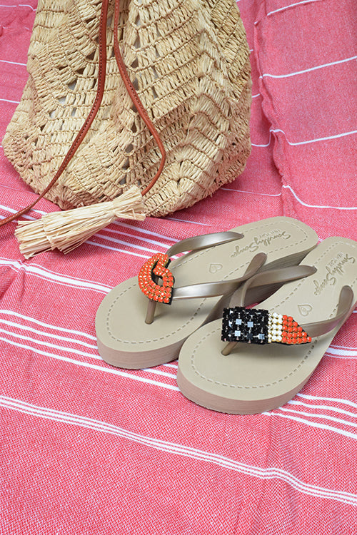 Lipstick - Rhinestone Mid Wedge Flip Flops