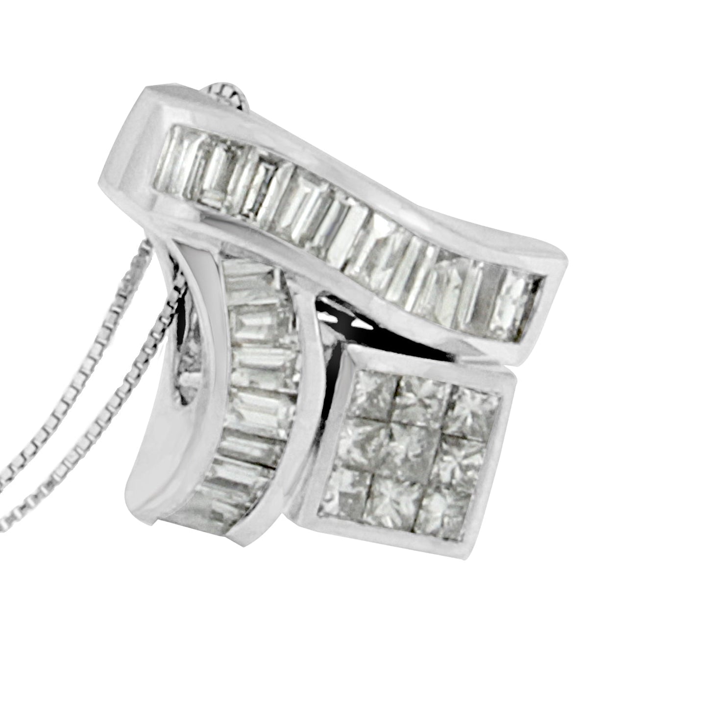 14K White Gold 1 7/8 cttw Princess and Baguette Cut Mixed Geometry Diamond Pendant Necklace (G-H, SI1-SI2)