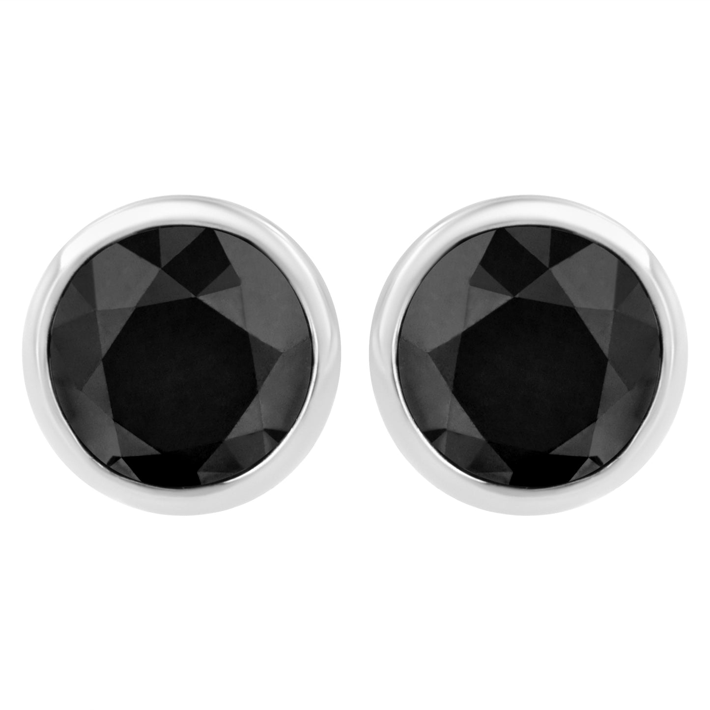 14K White Gold 1/2 Cttw Round Brilliant-Cut Black Diamond Bezel-Set Stud Earrings with Screw Backs (Fancy Color-Enhanced, I2-I3 Clarity)