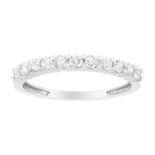 .925 Sterling Silver 1/2 cttw Shared Prong-Set Brilliant Round-Cut Diamond 11 Stone Band Ring (I-J Color, SI2-I1 Clarity) - Size 7
