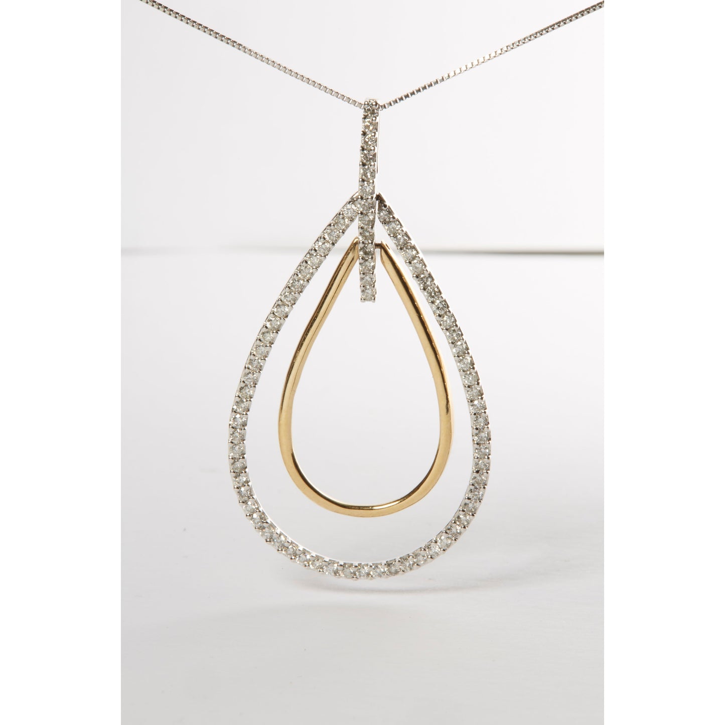 14K Two-Tone Gold Round Cut Diamond Double Burst Pendant Necklace (1.00 cttw, H-I Color, SI2-I1 Clarity)