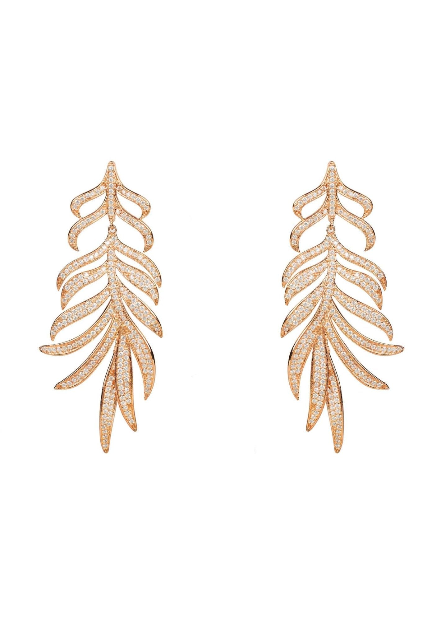 Feathered Leaf Statement Drop Earrings Rosegold