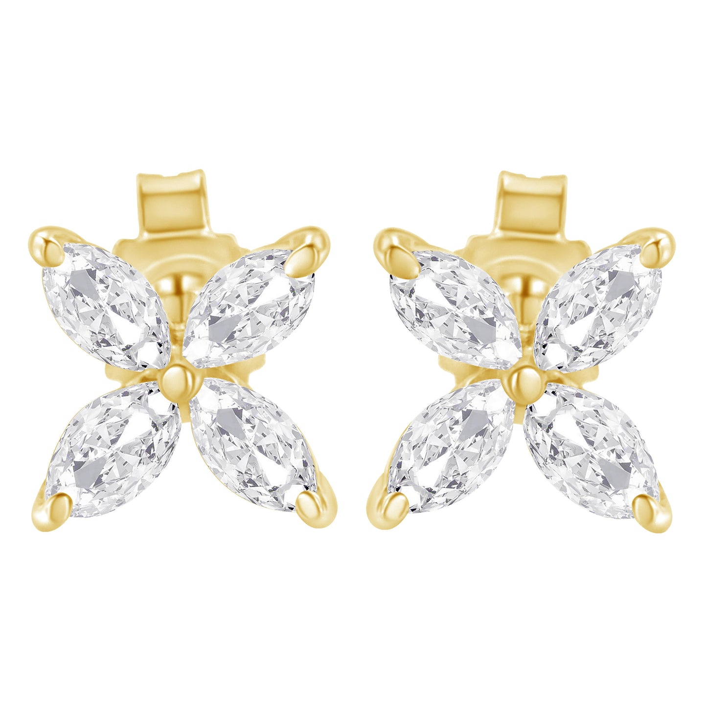 14K White Gold 1/2 Cttw Marquise Diamond 8 Stone Floral Leaf Stud Earrings (H-I Color, SI1-SI2 Clarity)