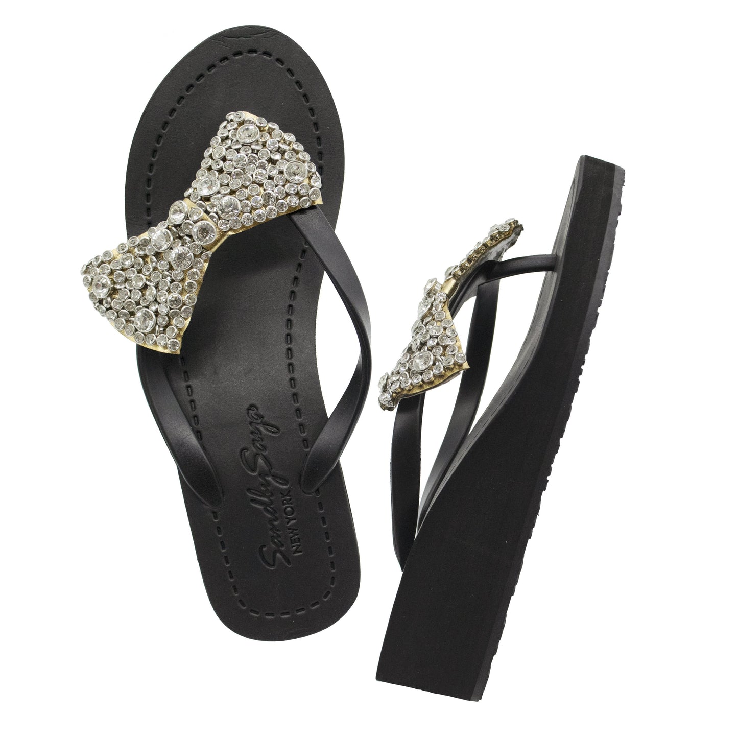 Madison - Chanclas de cuña media con lazo de diamantes de imitación