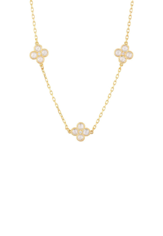 Flower Clover Triple Choker Necklace Gold