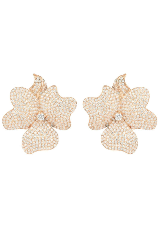 Flower Large Stud Earrings Rose Gold