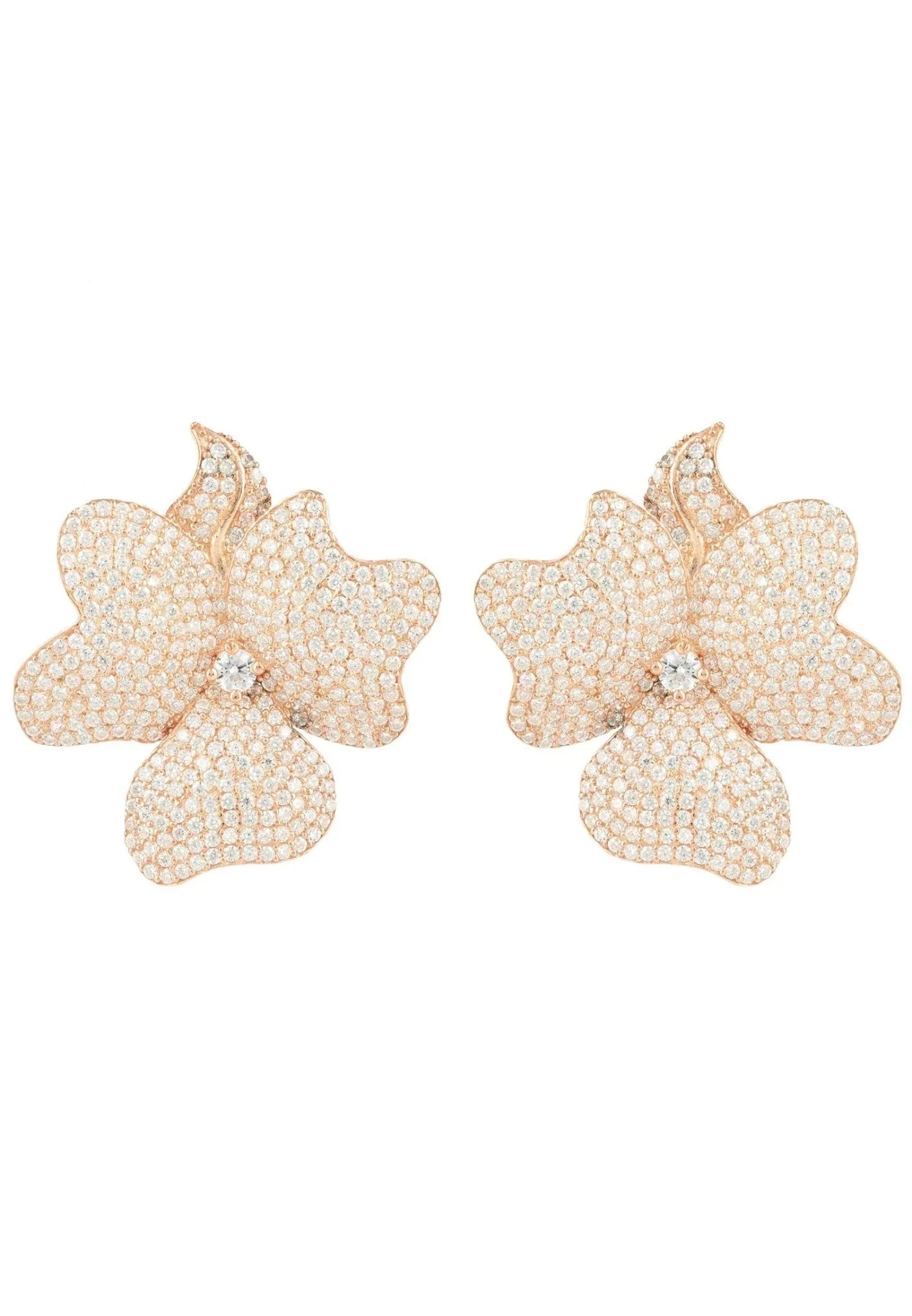 Flower Large Stud Earrings Rose Gold
