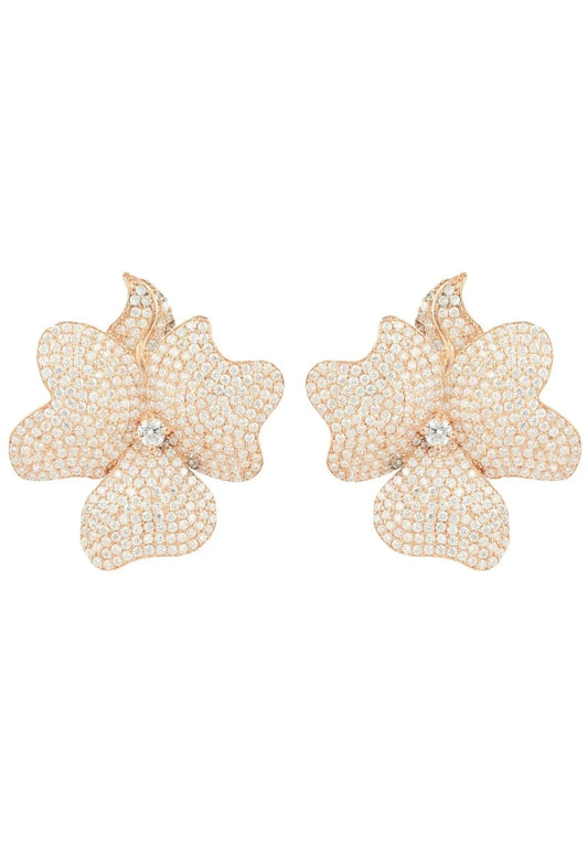 Flower Large Stud Earrings Rose Gold