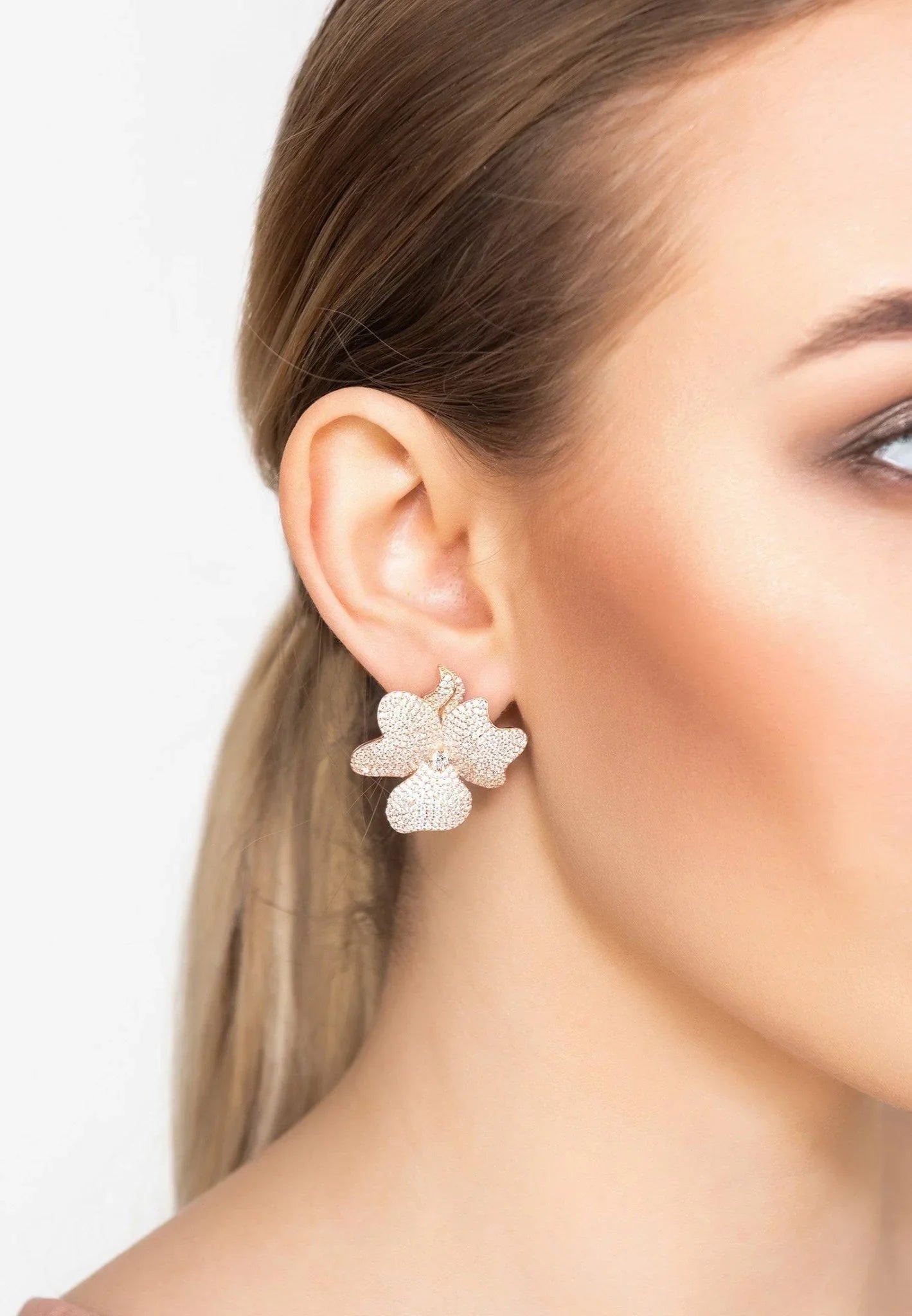 Flower Large Stud Earrings Rose Gold