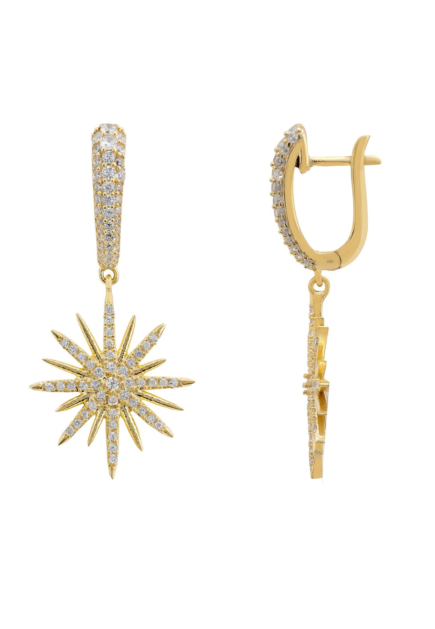 Star Burst Drop Earrings Gold